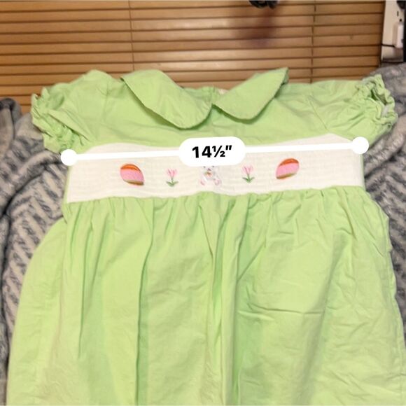 Marie Nicole Girls Green Smocked Easter Bunny Dress Size 5 / 6 Est Tagged 5XL - Picture 7 of 7